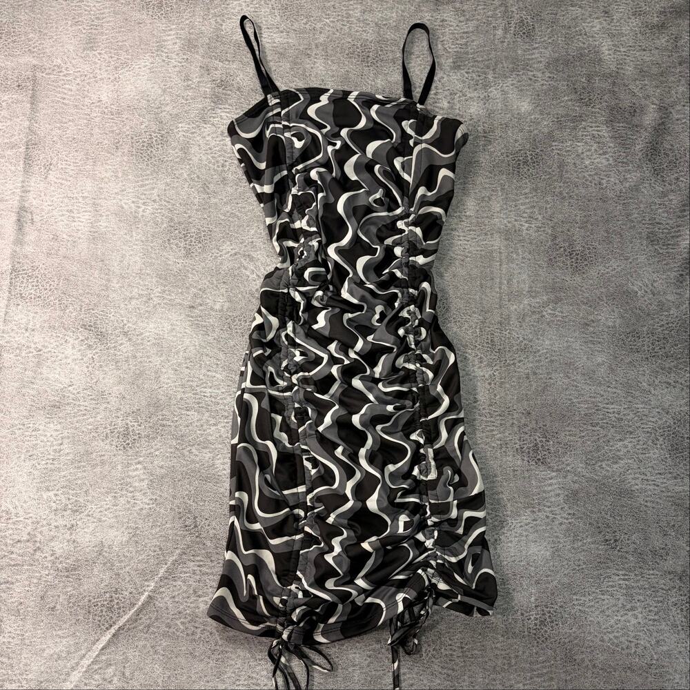 Y2k Swirl Ruched Bodycon Mini Dress